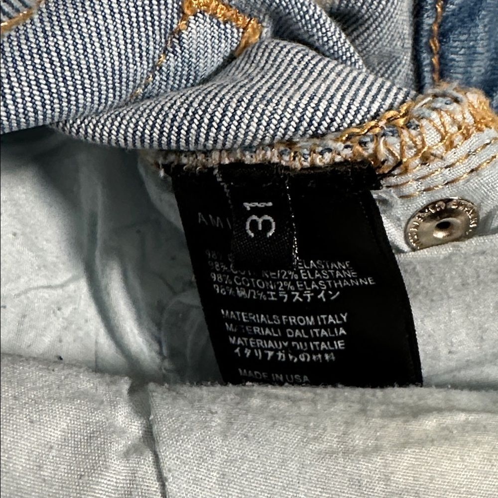AMIRI Light Blue Distressed Acid Washed Denim Jeans with Bright Bling Patches! - Picture 7 of 7